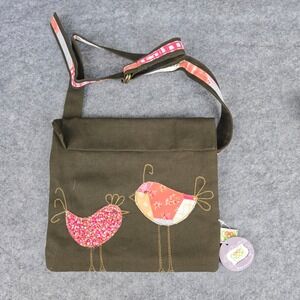 Nook Nook‎ Messenger Bag Women Small Olive Green Canvas Bird Applique Crossbody